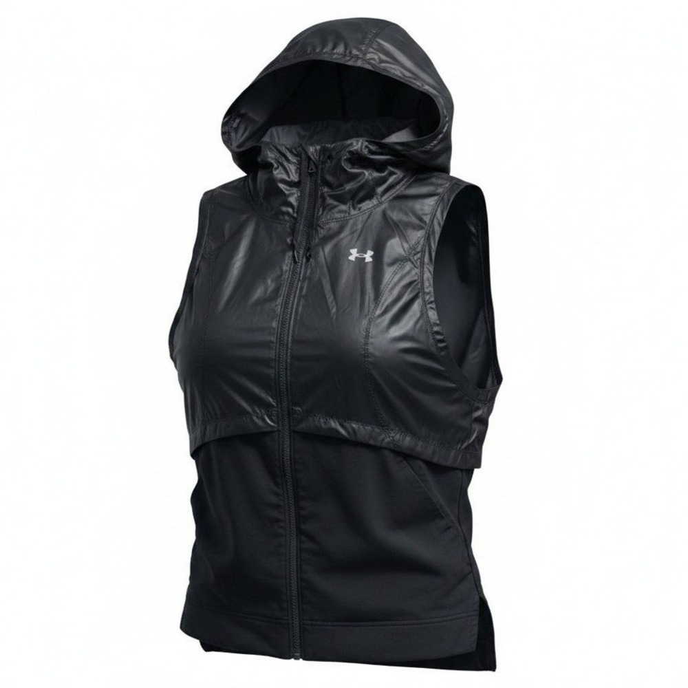 Under‎ Armour Vest Womens S Small Black Hooded Full Zip Running Mixed Media
